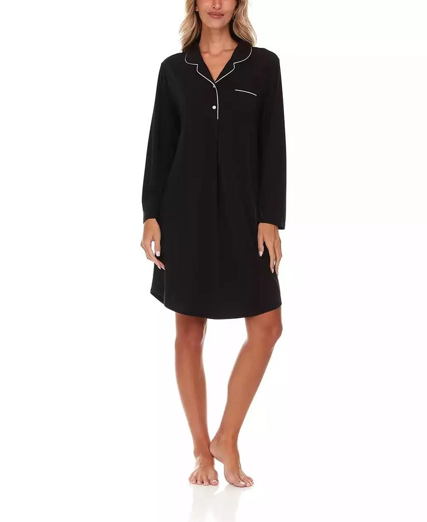 Flora Nikrooz Women's Deborah Long Sleeve Notch Knit Sleepshirt Nightgown 1