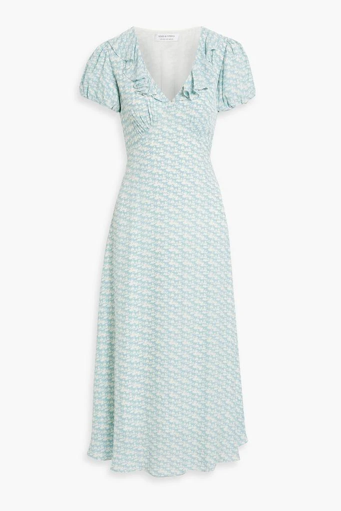 Solid 
Striped The Calais ruffled printed crepe midi dress 1