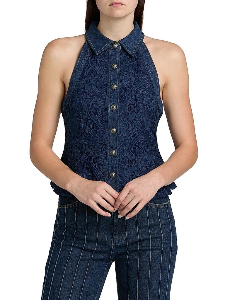 Cinq à Sept Ronin Denim Lace Peplum Blouse 3