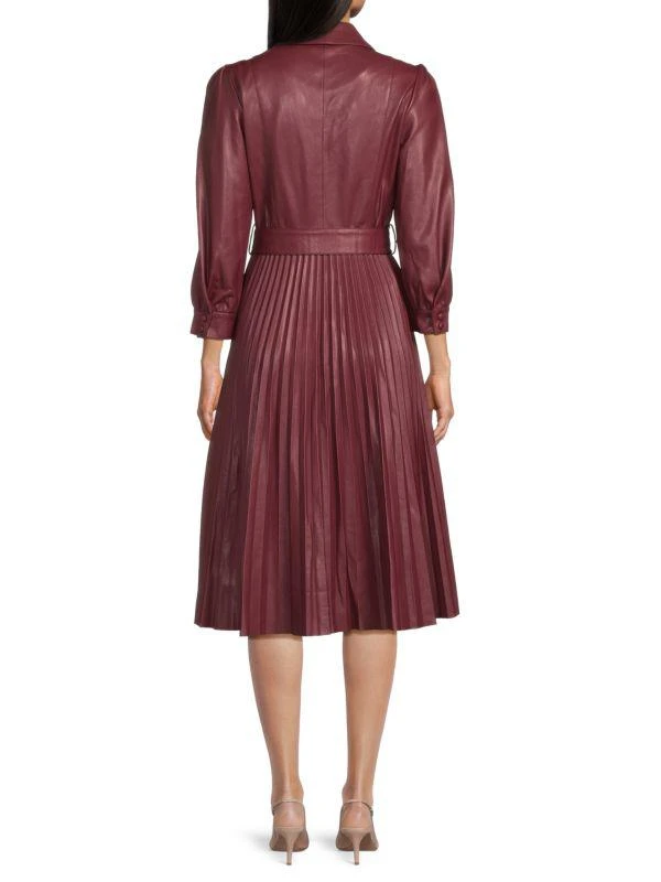 Tahari Belted Accordian Pleated Faux Leather Dress 2