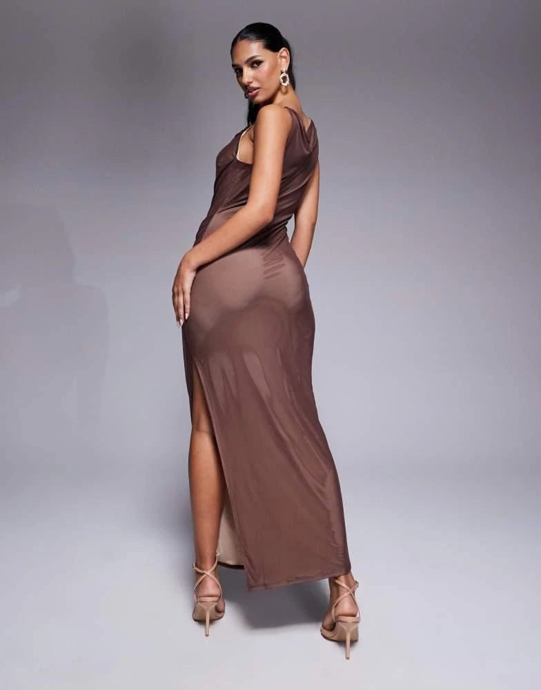 ASOS DESIGN mesh drapey cami midi dress with clear strap detail in chocolate  brown  On Sale Now with Up to 70% Off | Discover Exclusive Deals & Savings  at BeyondStyle