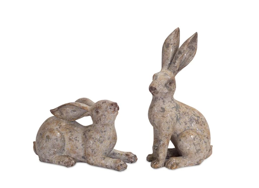 Melrose International Weathered Stone Garden Rabbit Figurine (Set of 2) - Grey, Brown