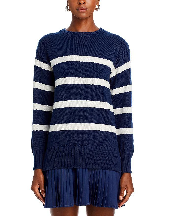 AQUA Striped Long Sleeve Mixed Media Dress - Exclusive - Dresses & Skirts -  Free Shipping - BeyondStyle