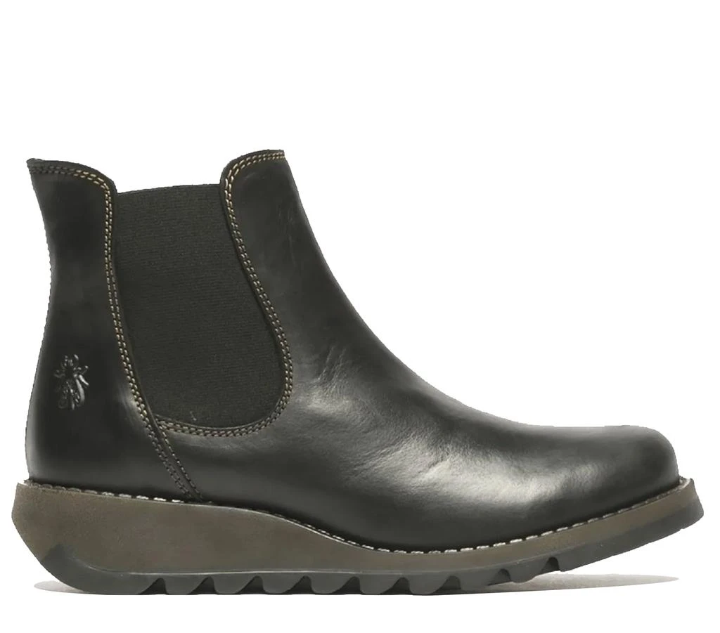 FLY London Fly London Womens Black SALV Chelsea Leather Ankle Casual Wedge Heel Boots 1