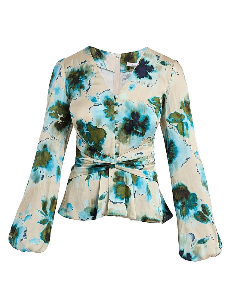 Santorelli Floral Long-Sleeve Blouse