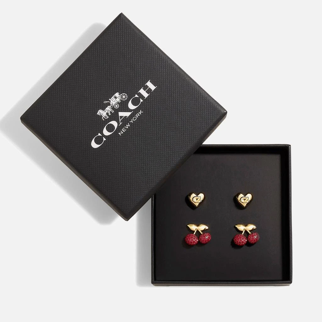Coach Coach Cherry Heart Gold-Tone Stud Earrings Set 2