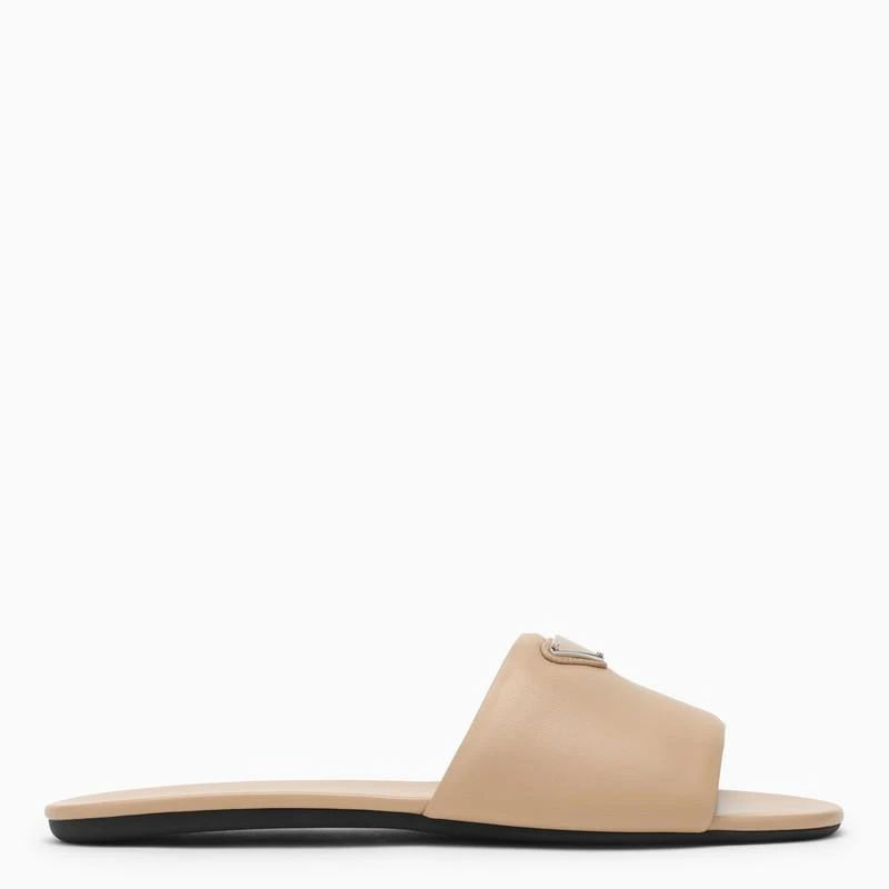 Prada Sand-coloured leather slide with logo 1