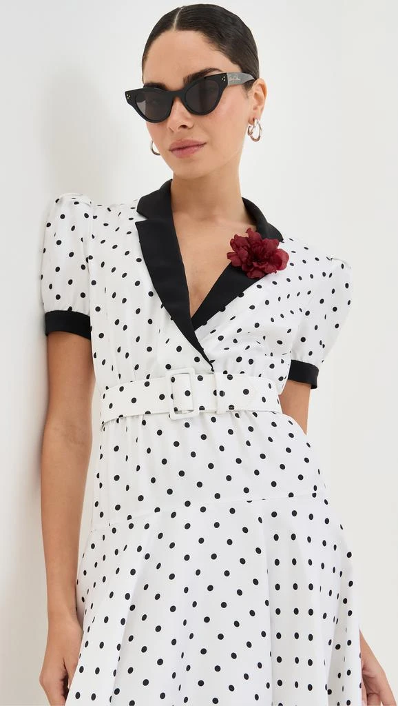 Rodarte White And Black Polka Dot Silk Twill Dress With Belt And Flower 4