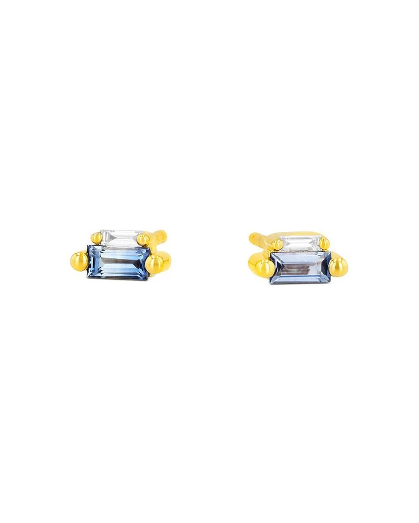 Suzanne Kalan 18K Yellow Gold Light Blue Sapphire & Diamond Baguette Stud Earrings 1