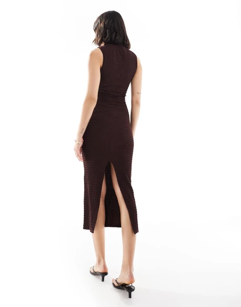 Bershka Bershka textured high neck maxi dress in brown 4