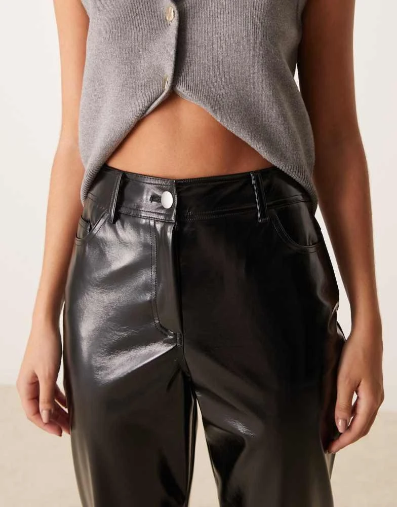 New Look New Look vinyl straight leg trousers in black 5