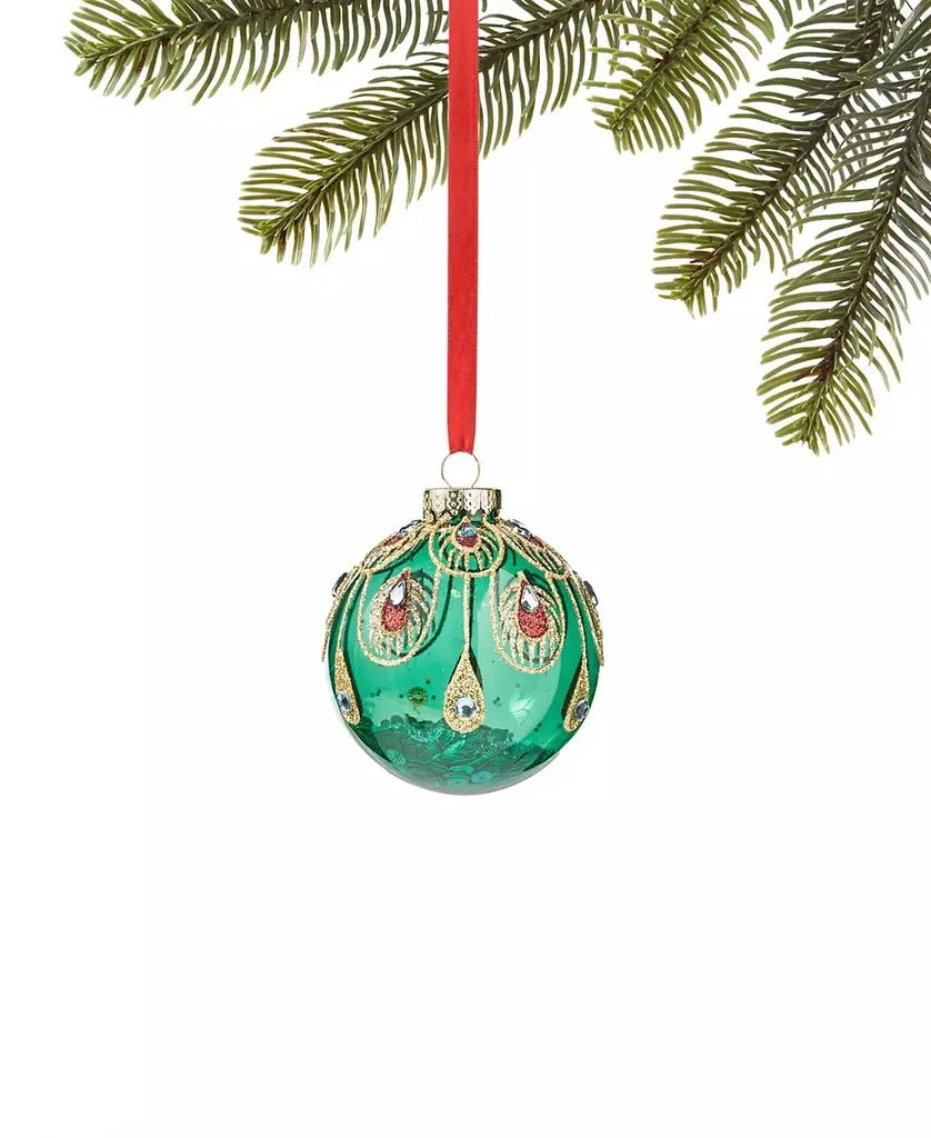 Holiday Lane Jewel Tones Green Ball with Peacock Pattern Ornament, Exclusively at Macy's 1