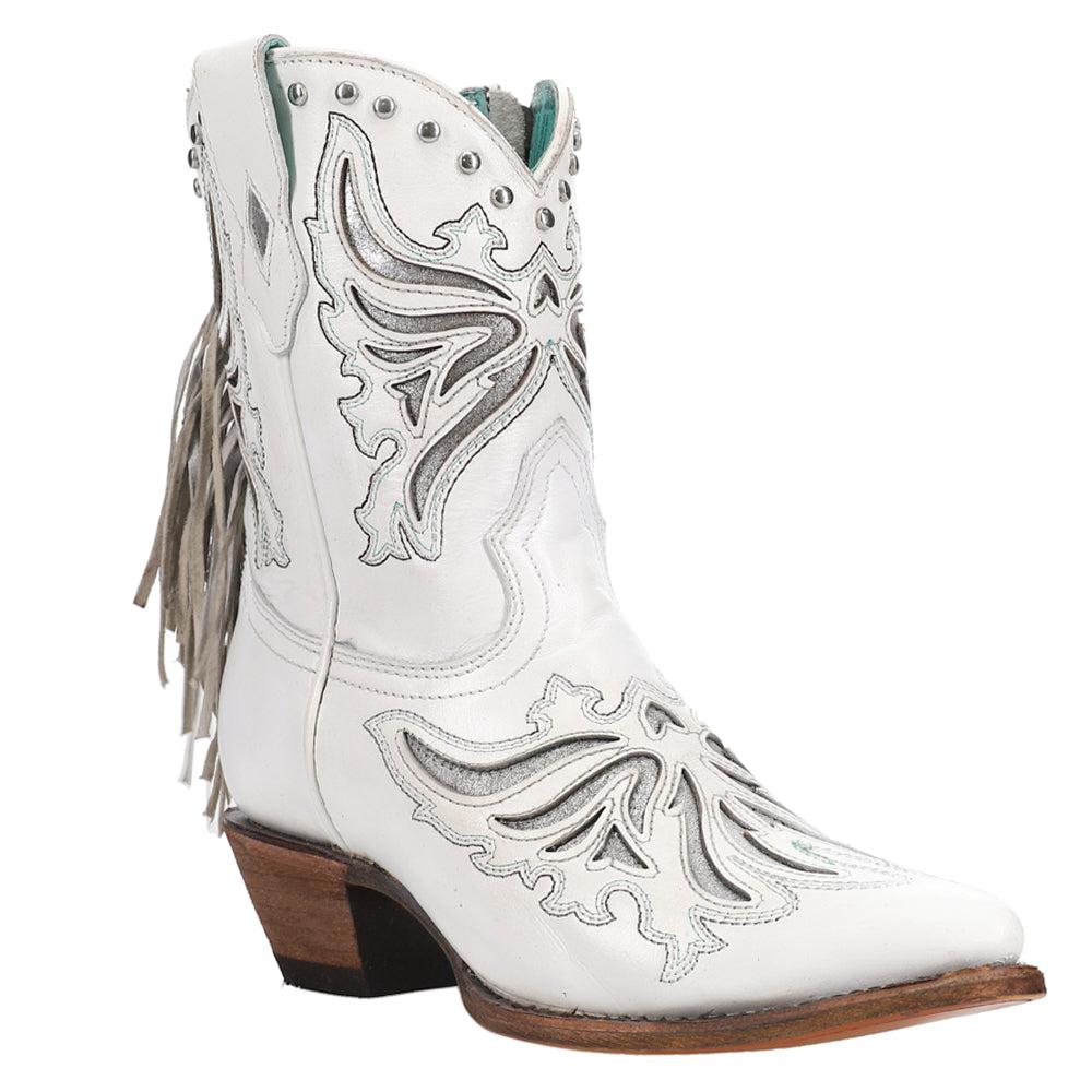 Corral Boots Tooled Inlay Fringe Pointed Toe Cowboy Booties