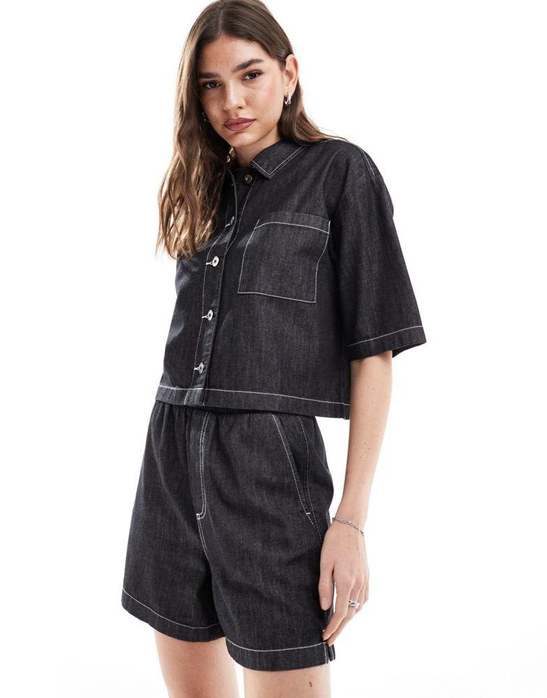 COLLUSION COLLUSION pull on lightweight denim boxer shorts with contrast stitch co-ord 2
