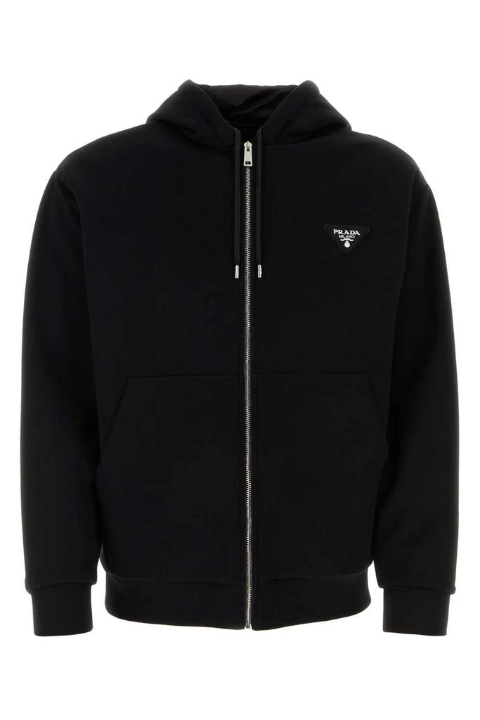 Prada Prada Logo-Appliqué Zip-Up Drawstring Hoodie 1