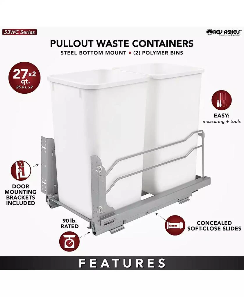 Rev-A-Shelf Double Pullout Trash Can 27 qt. with Soft-close, 53WC-1527SCDM-217 4