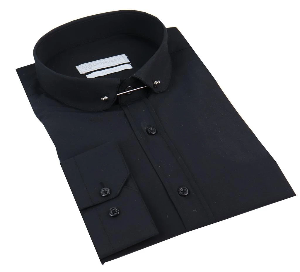 TruClothing Black Club Collar Shirt With Bar Poplin Pin 2
