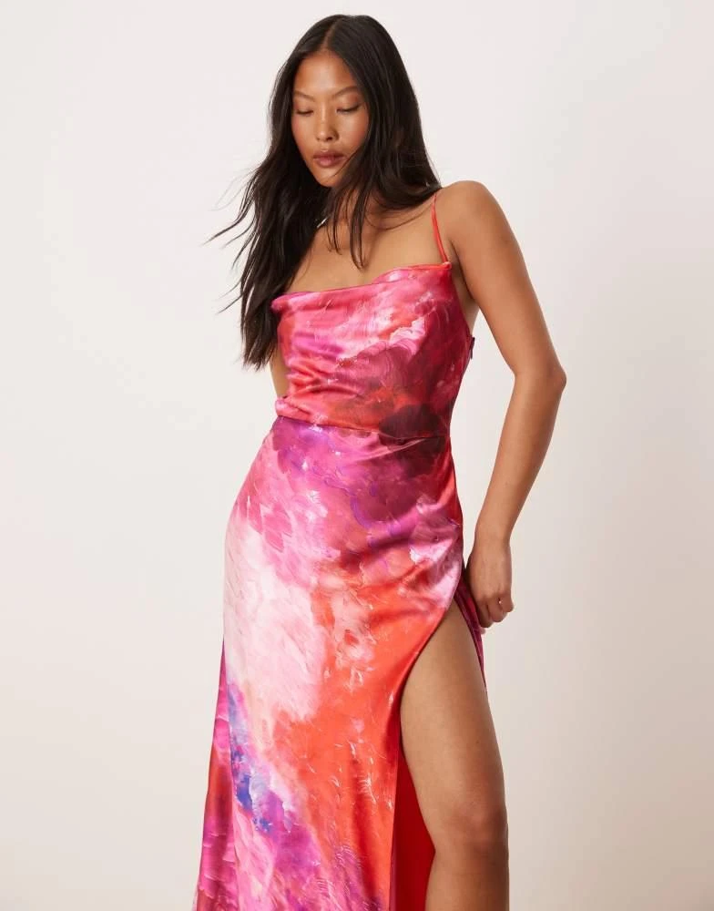 Shop Hope & Ivy Petite satin cross back cami maxi dress in bright pink  print on Sale at BeyondStyle  Get 20% Off Hope & Ivy Petite satin cross  back cami maxi