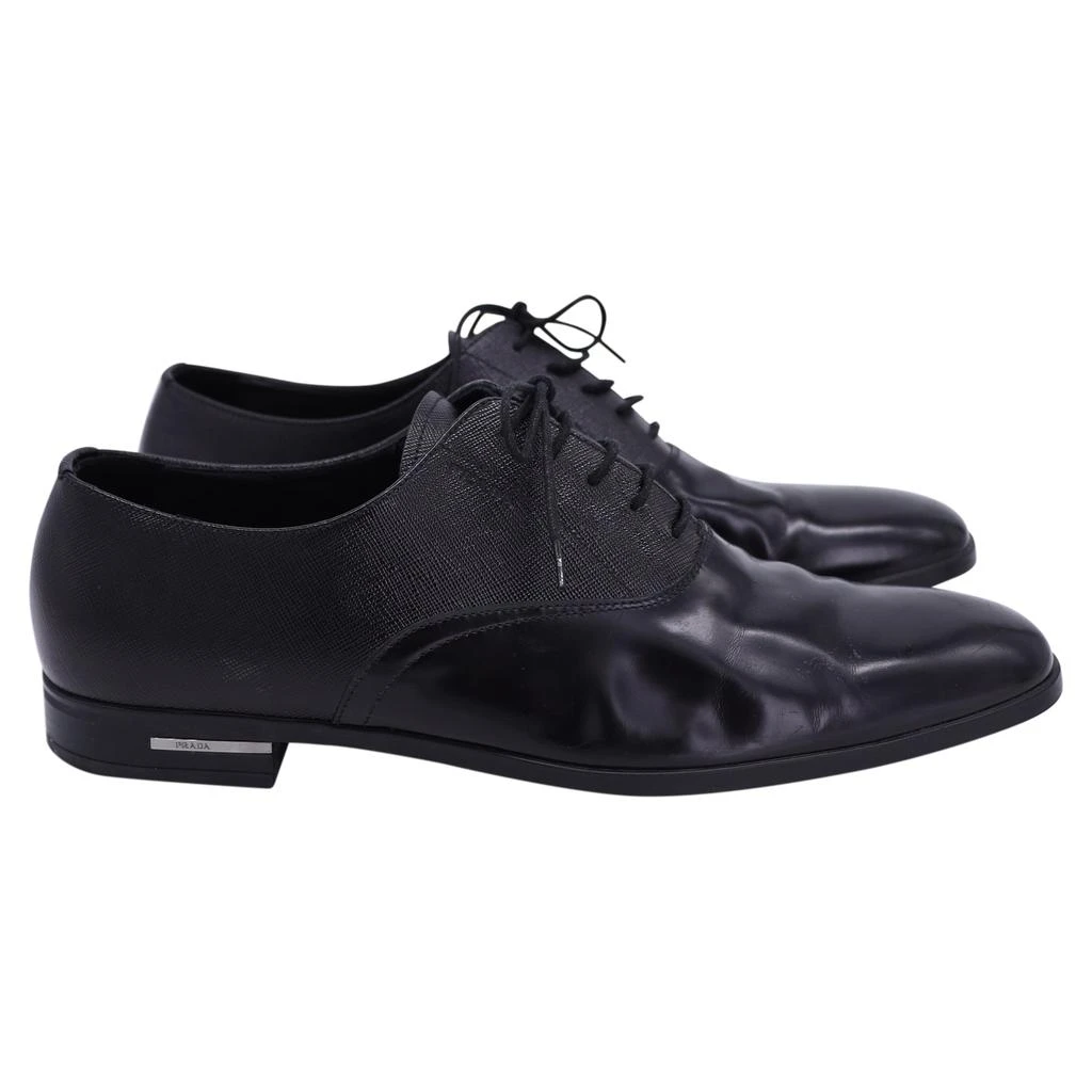 Prada Prada Saffiano-Trimmed Oxford Derby Shoes in Black Calfskin Leather 1