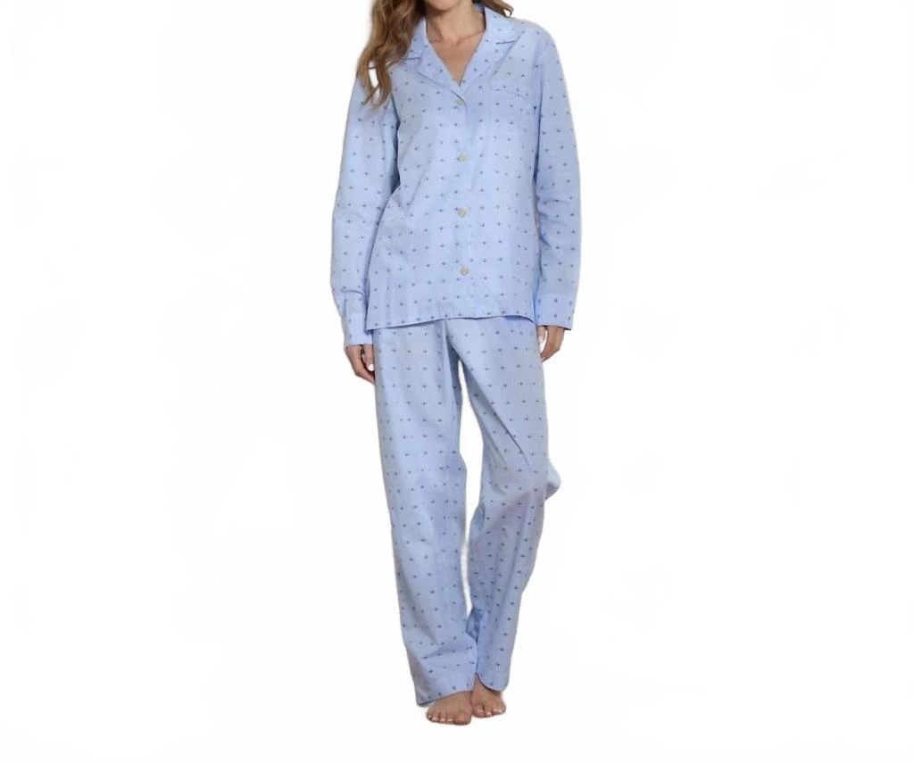 The Sleep Code Women
s Dobby Cotton Long Pj Set In Light Blue Bees