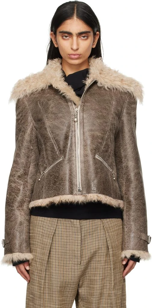 Acne Studios Brown Cracked Shearling Jacket 1