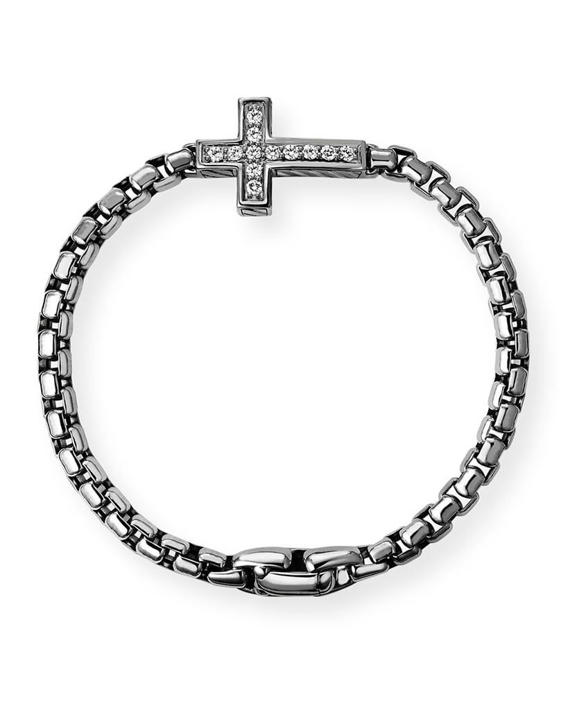 David Yurman Men's Silver Diamond Cross Station Bracelet