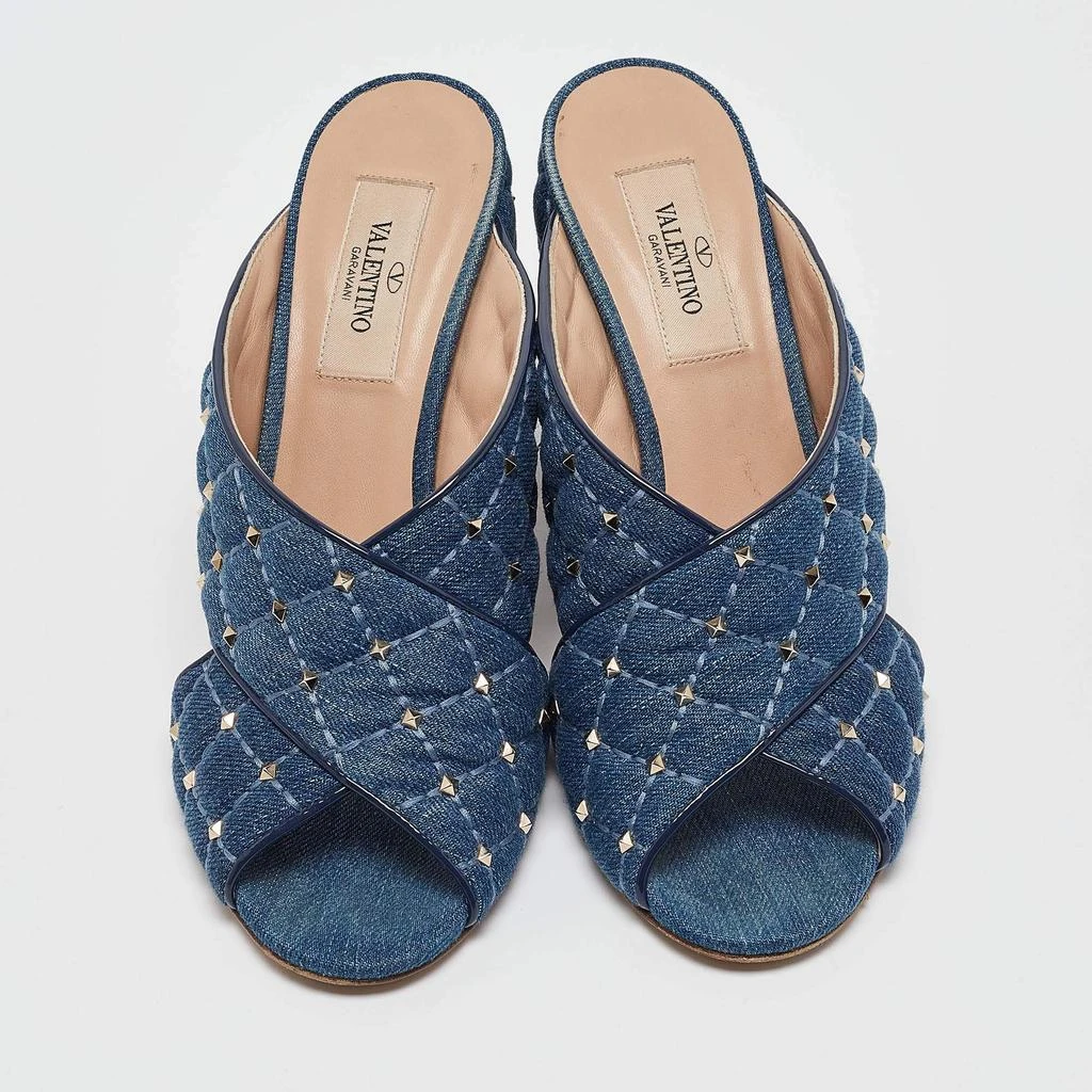 Valentino Valentino Blue Denim Rockstud Block Heel Mules Size 37 3