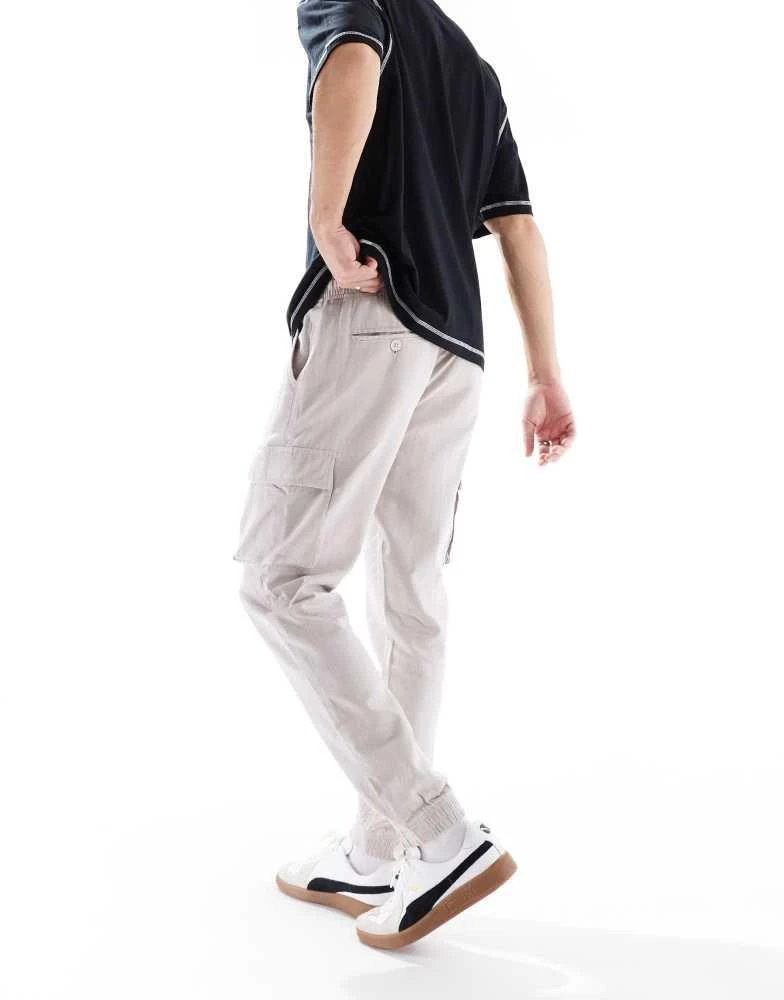 French Connection Mens French Connection cargo pocket linen trousers in stone 2