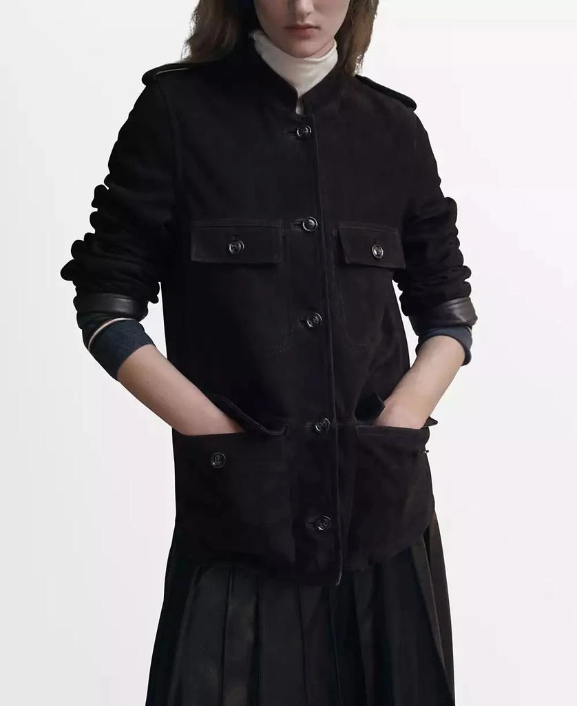 Mango Women
s Band Collar Suede Jacket 4