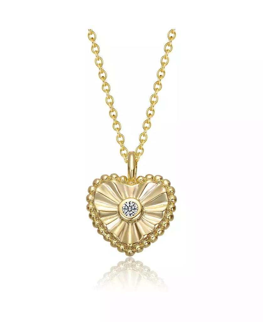 Genevive Sterling Silver 14k Gold Plated Cubic Zirconia Textured Heart Pendant Necklace