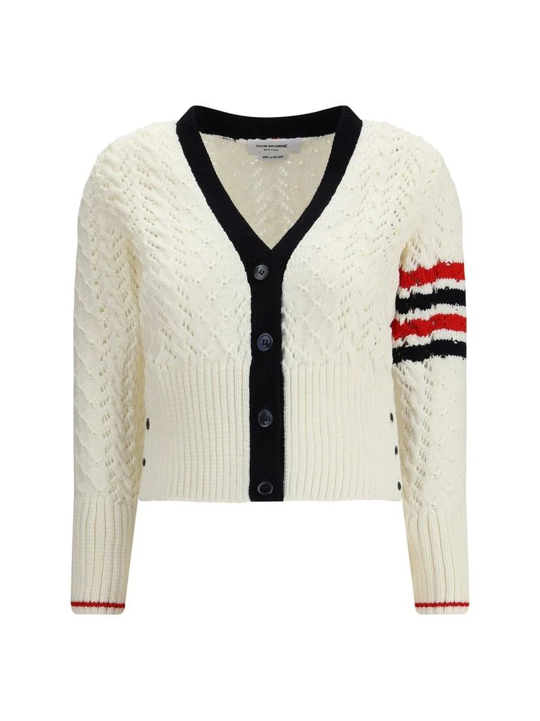 Thom Browne Thom Browne Cable Pointelle Stitch 4-Bar Cardigan 1