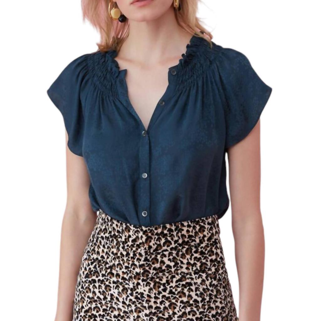 Rebecca Taylor Rebecca Taylor - V Neck Floral Silk Jacquard Short Sleeved Blouse