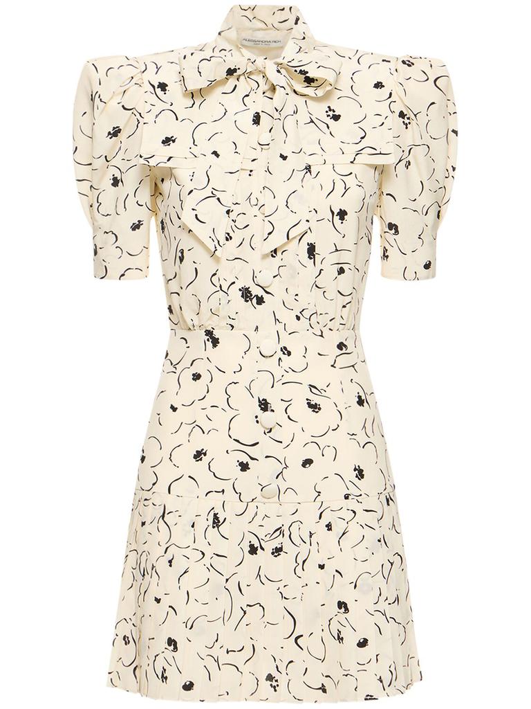 ALESSANDRA RICH Printed Silk Pleated Mini Dress