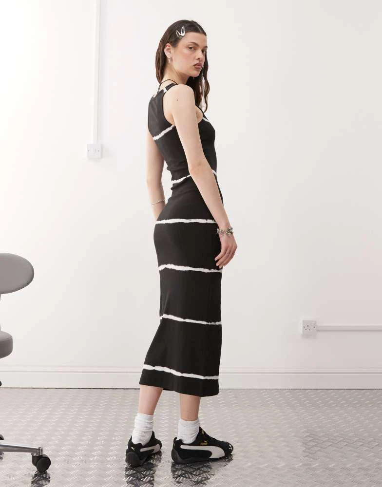 Weekday Weekday Close fitted tie dye rib midaxi dress in black exclusive to ASOS 2
