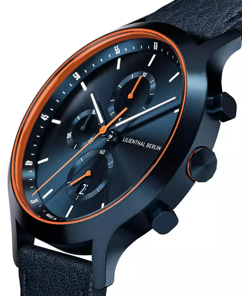 Lilienthal Berlin Men's Blue Orange Chronograph Blue Leather Watch 2