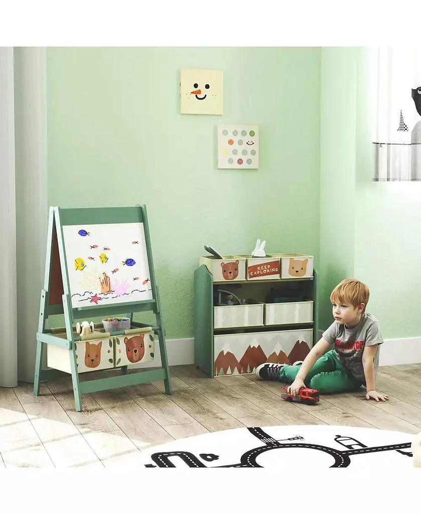 Qaba Kids Toy Organizer and Kids Easel Set with 6 Storage Bins, Paper Roll 2