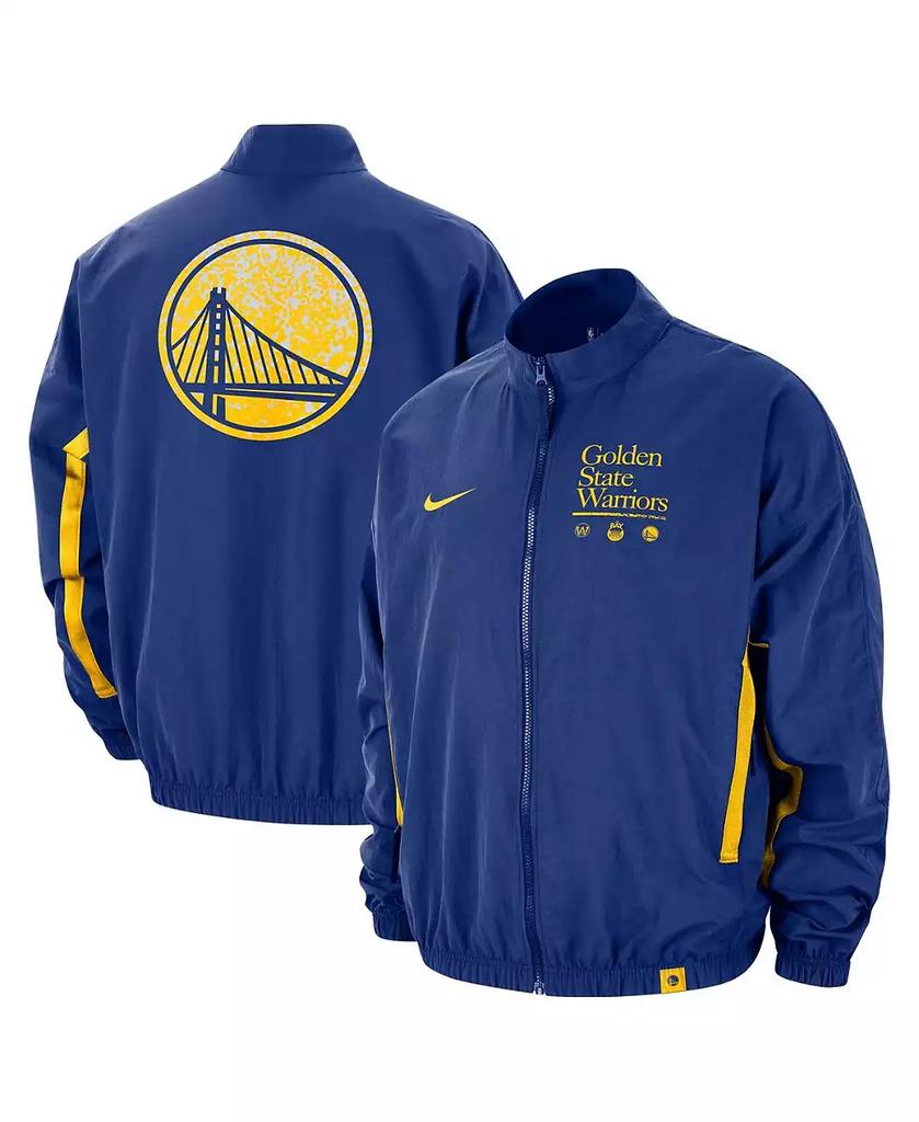 NIKE Men's Royal Distressed Golden State Warriors Courtside Vintage-Like Warmup Full-Zip Jacket