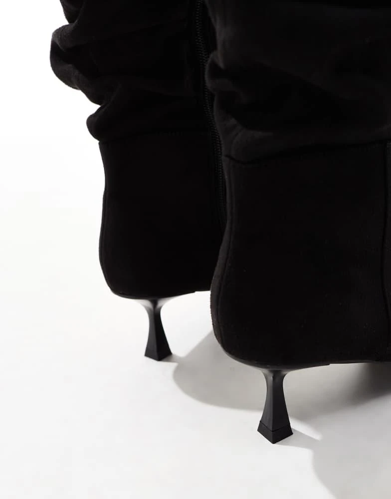 London Rebel London Rebel Nyla slouchy kitten heel calf boots in black 3