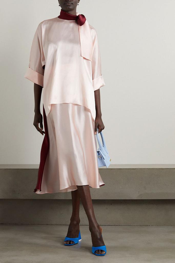 Halpern Two-tone silk-satin midi skirt