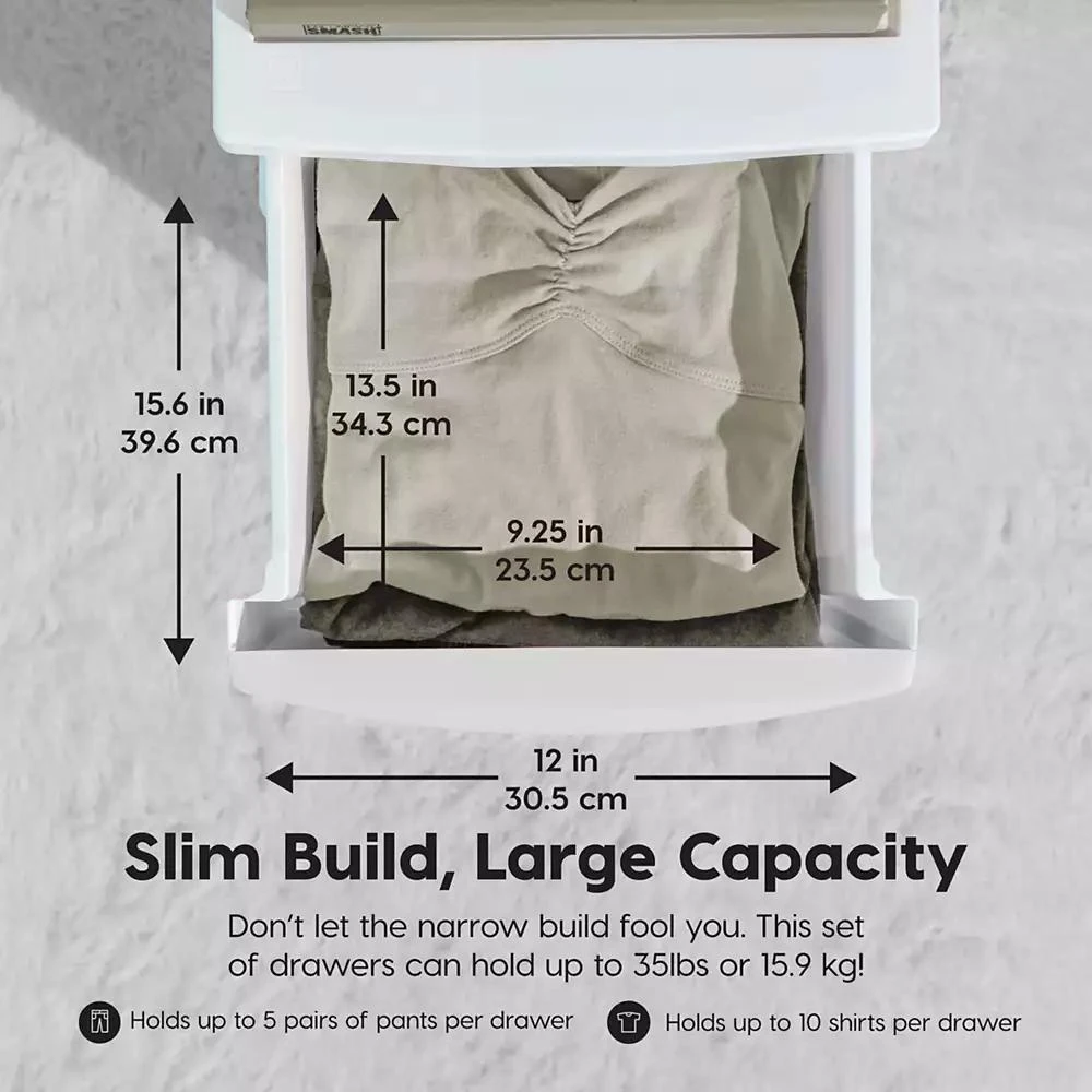 IRIS USA 4 Slim Drawer Storage, Organizer Unit for Bedroom, Closet, Kitchen, Bathroom, Laundry Room, Dorm, White Frame with Matte White Front Panels, Set of 1 8