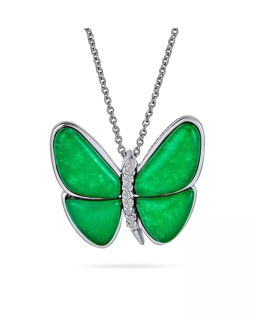 Bling Jewelry Nature CZ Accent Malaysian Jade Garden Insect Butterfly Necklace Pendant Plated