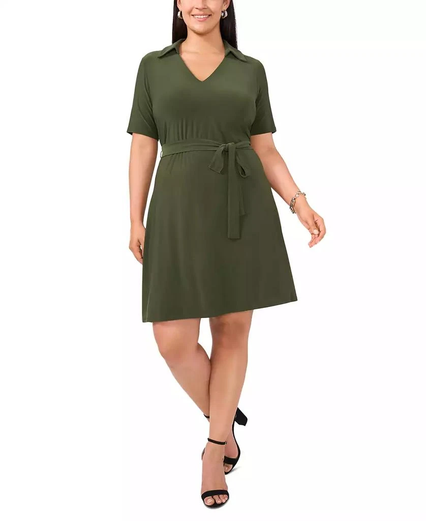 MSK Plus Size Collared-V-Neck Tie-Waist Short-Sleeve Dress 1