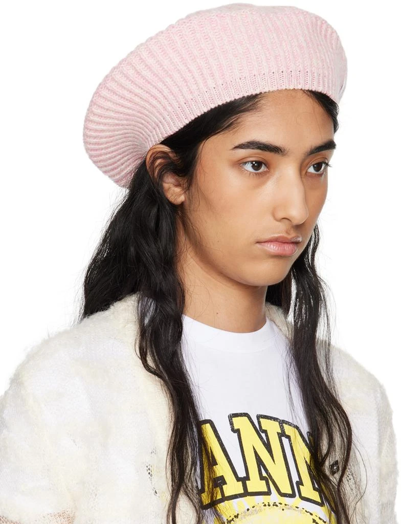 Ganni Pink Wool Rib Knit Beret 2
