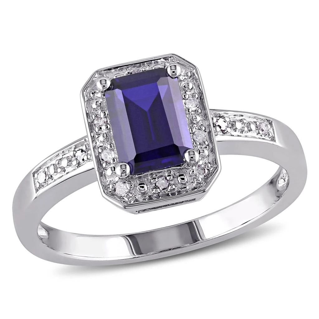 Mimi & Max 1 3/5ct TGW Emerald Cut Created Blue Sapphire and Diamond Accent Ring in Sterling Silver 1