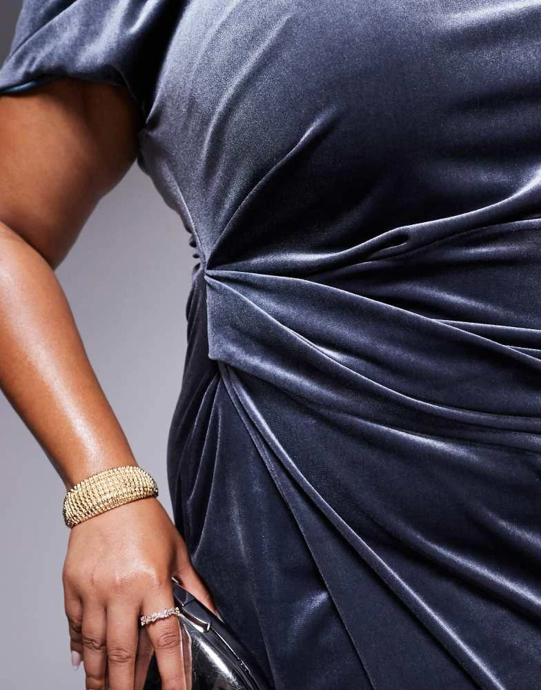 ASOS ASOS DESIGN Curve velvet premium asymmetric drape detail maxi dress with side split in charcoal 4