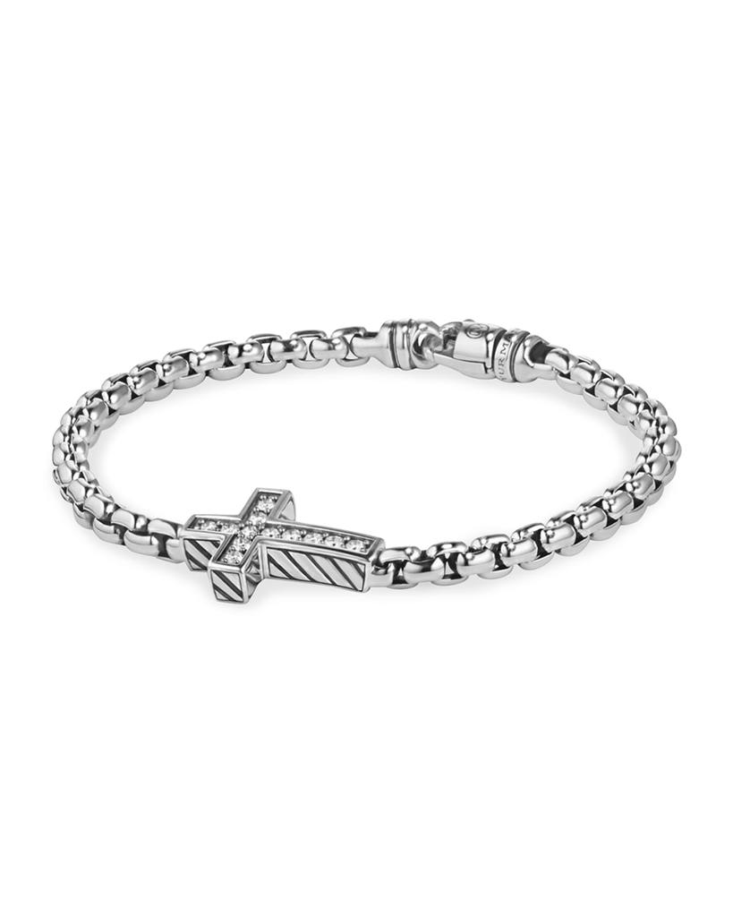 David Yurman Men's Silver Diamond Cross Station Bracelet