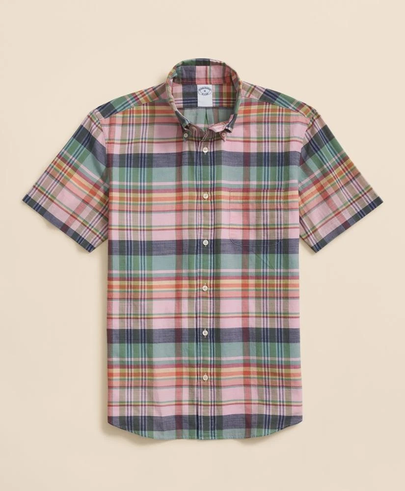 Brooks Brothers Washed Cotton Madras Polo Button-Down Collar, Short-Sleeve Shirt 1