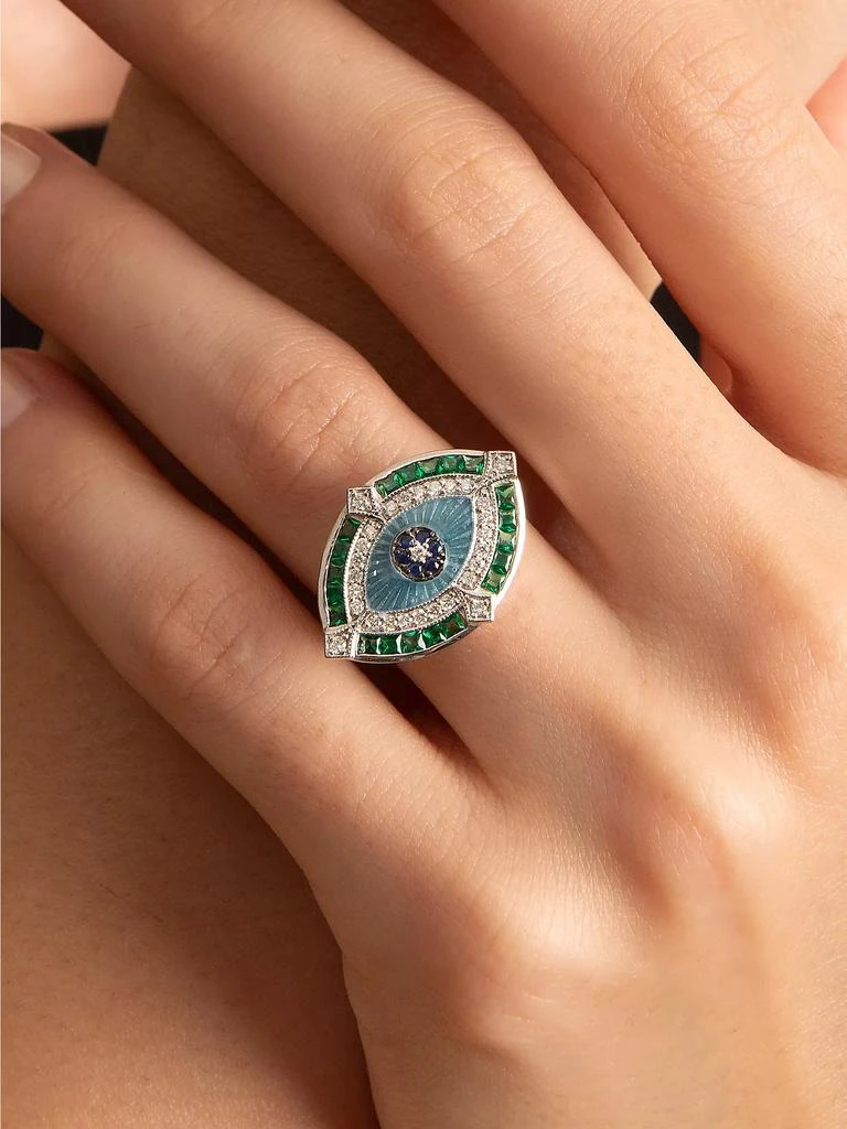Melis Goral Guardian 14K White Gold, Diamond, Tsavorite & Blue Sapphire Ring 3