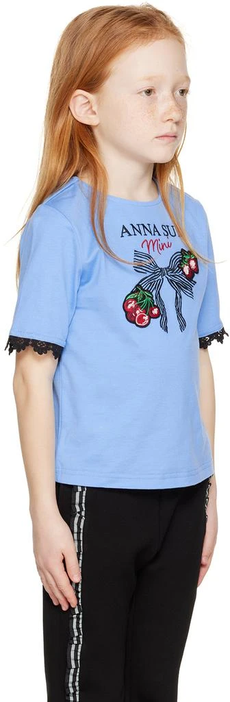 ANNA SUI MINI Kids Blue Embroidered T-Shirt 2