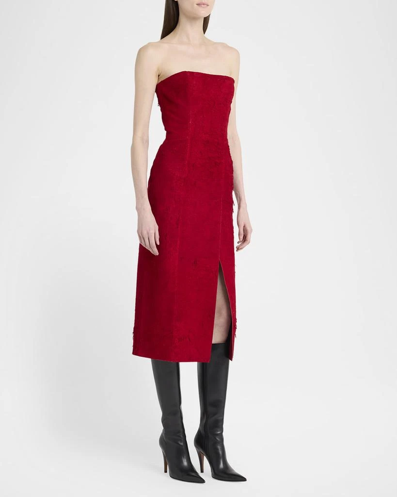 Alexander McQueen Strapless Textured Suede Slit Midi Dress 4